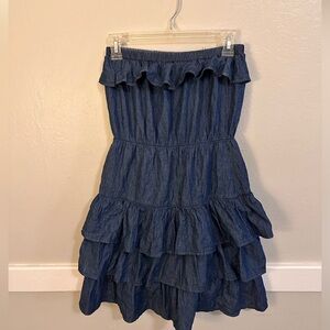 Boom Boom Jeans Ruffled Denim Strapless Dress Size Medium